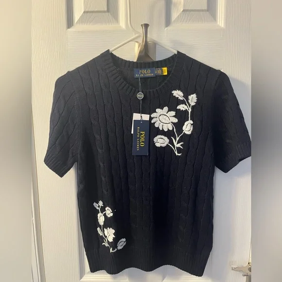 NWT - Lauren Ralph Lauren Embroidered Cable-Knit Sweater; Size Small - Picture 4 of 6